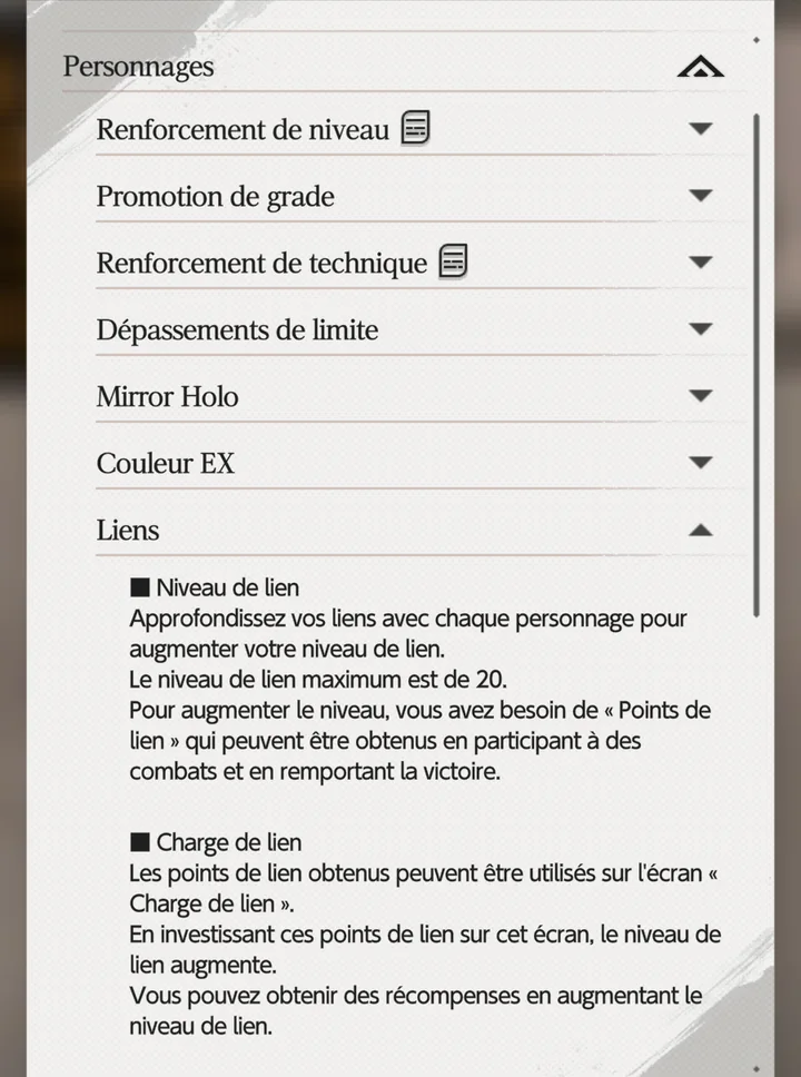 Niveau et charge de lien — capture du jeu en français